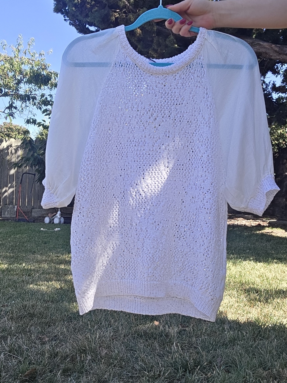 Women's White Crochet Knit Pullover Sweater